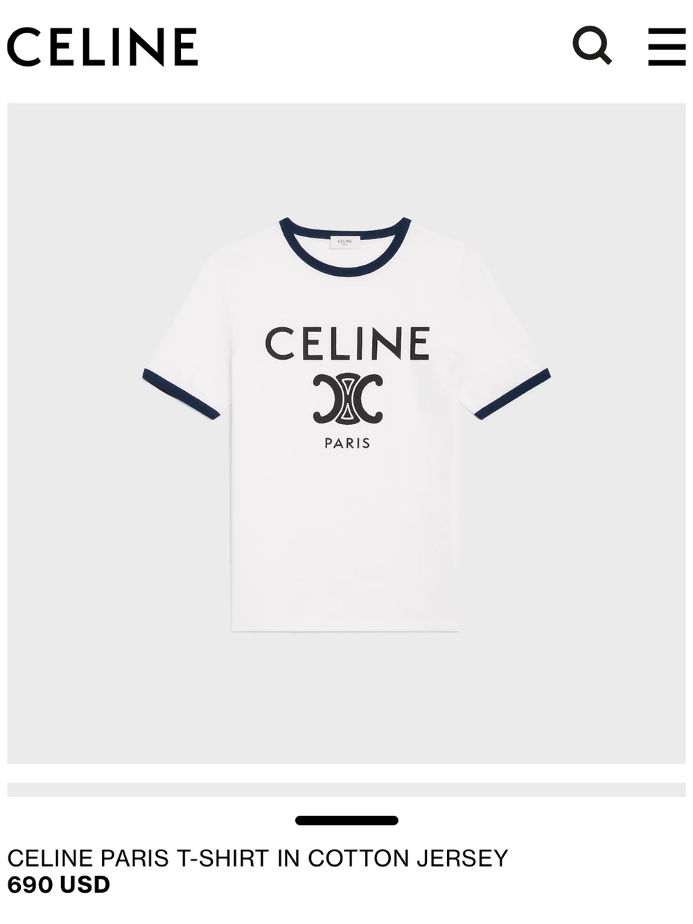 Celine White T-Shirt with Navy Trim and Logo